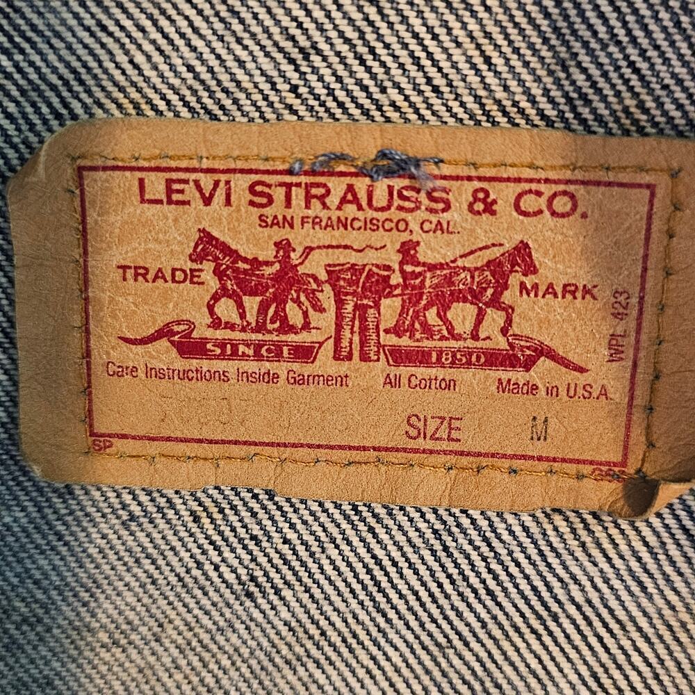 Vintage Levi's Denim Jacket Womens Large 80s Trucker Hand Painted South Western - Picture 11 of 12